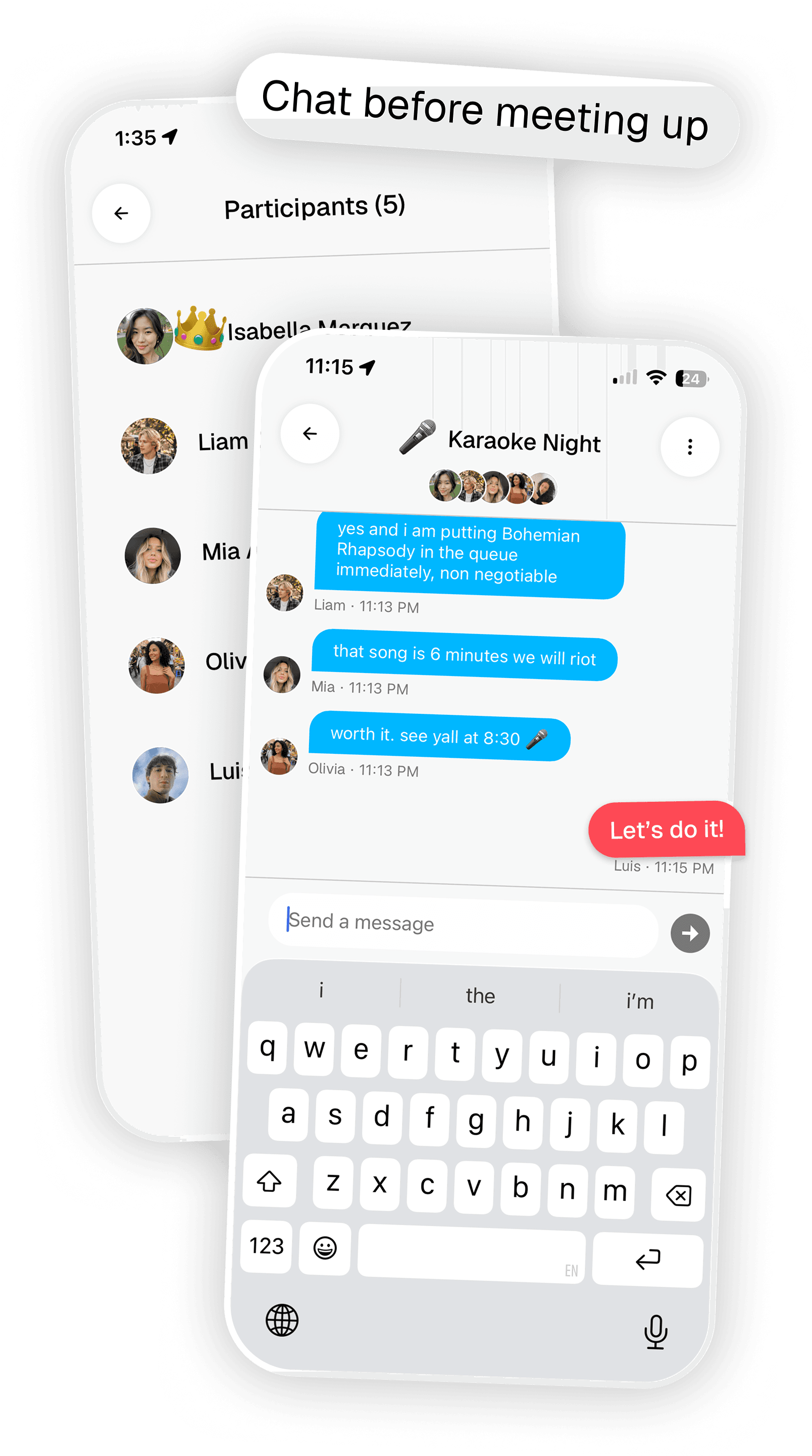 Yuno Social group chat for chatting before meeting up