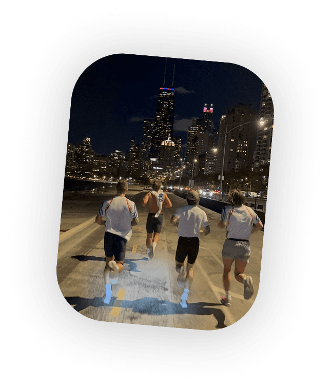 A run club meeting up at night