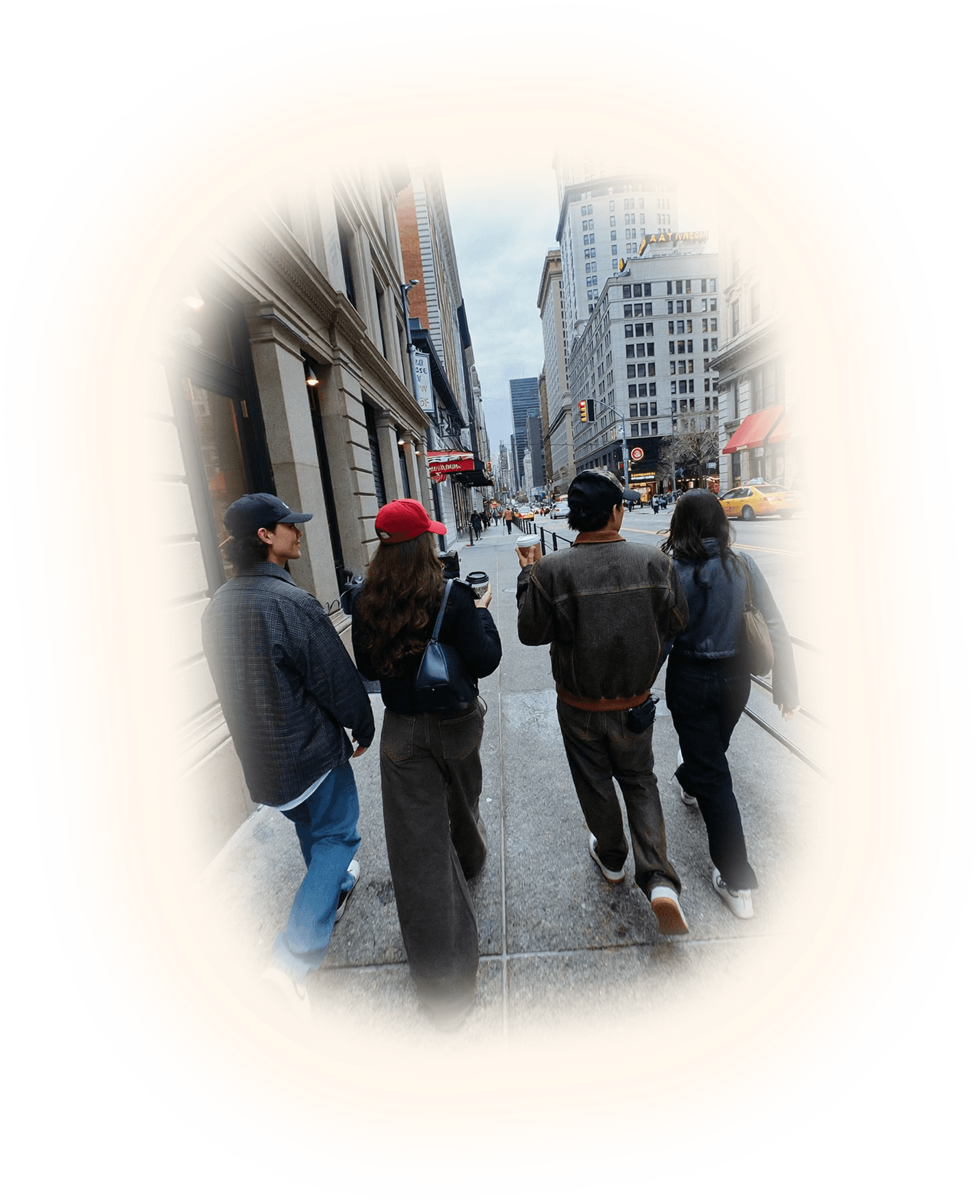 Friends walking through the city